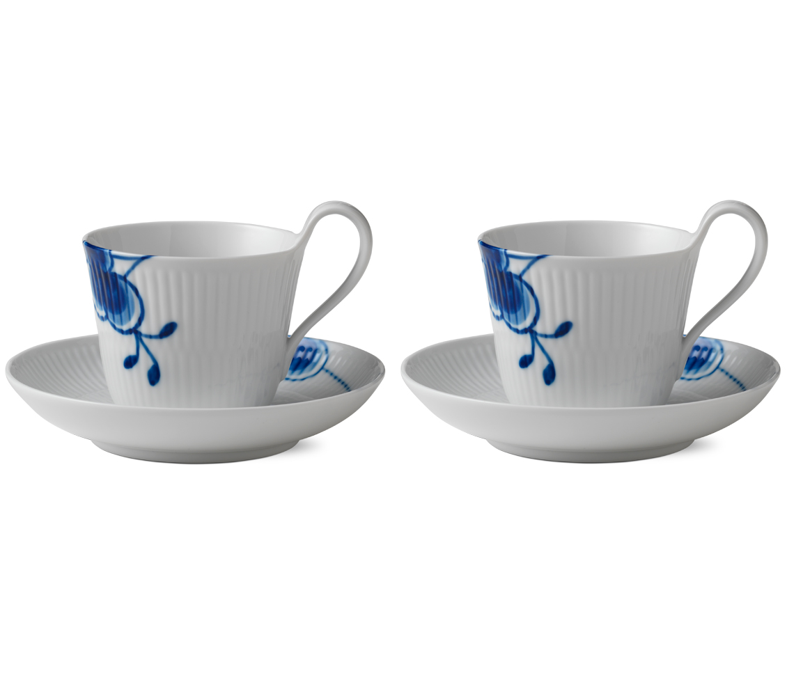 Royal Copenhagen Mega Blau Gerippt Kaffeetasse mit Untertasse 2er Set 0,25ltr. Hoher Henkel